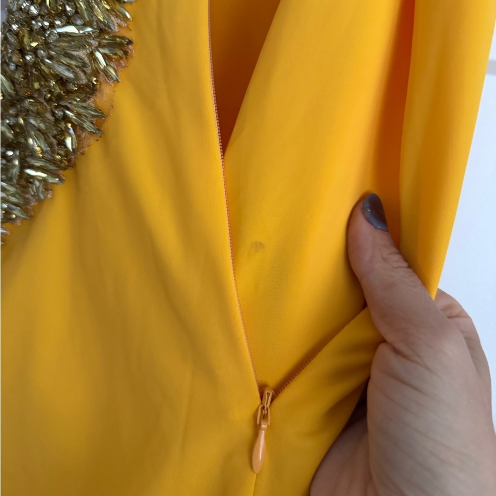 Bronx and Banco Camila Yellow Rhinestone Cutout Maxi Dress NEW with tags - Picture 8 of 11